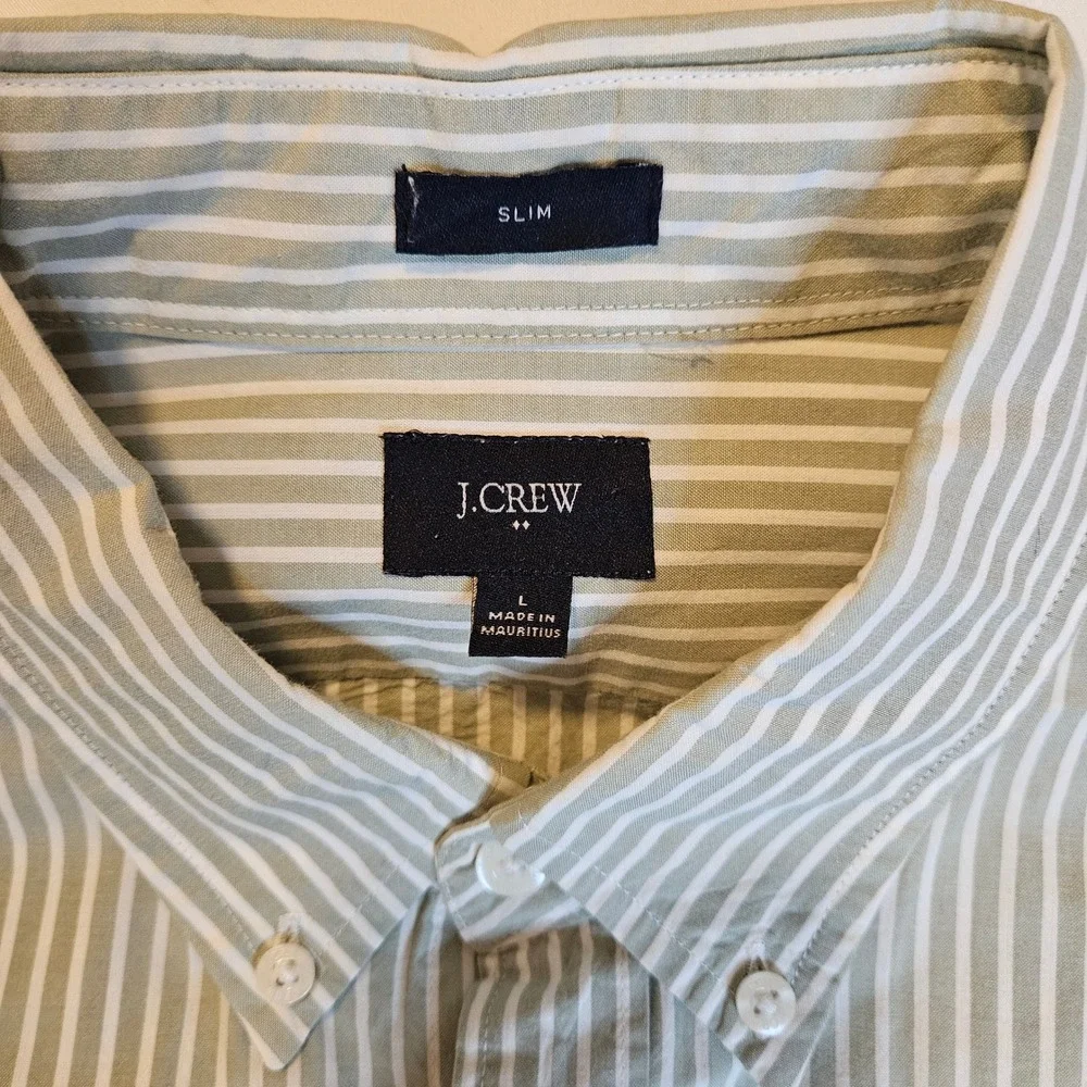 J. Crew Size Large Slim Fit Gray-Green‎ Striped Button-Up Shirt